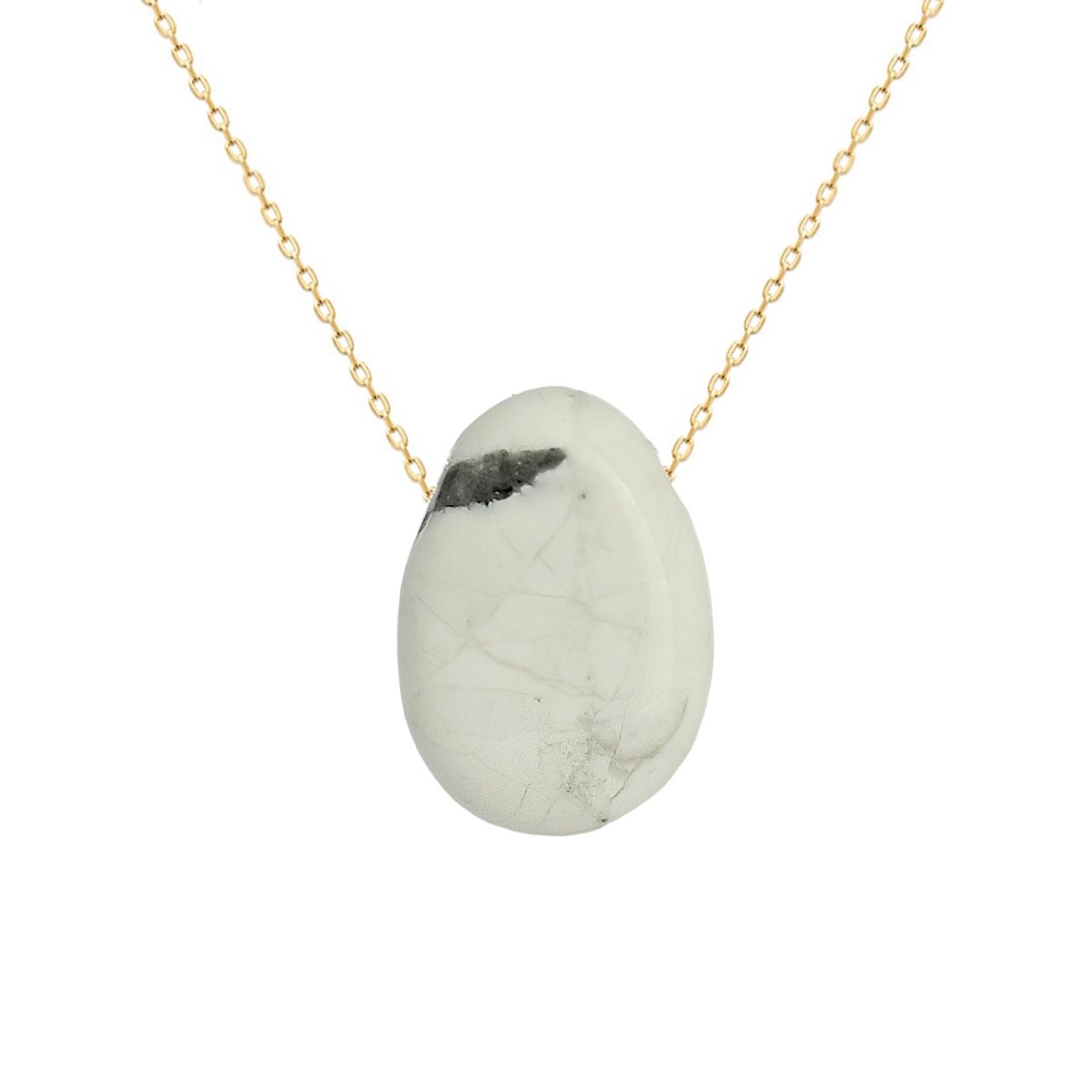 Collier pierre naturelle Howlite effet marbré Plaqué OR 750 3 microns