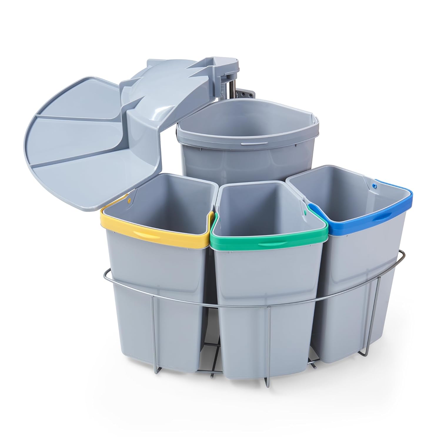 [en.casa] Einbau-Mülleimer Küche Kollby Mülltrennsystem 4fach für Unterschrank 50 cm breit 3 x 6L+1 x 12L Einbaumülleimer schwenkbar mit Deckel Grau
