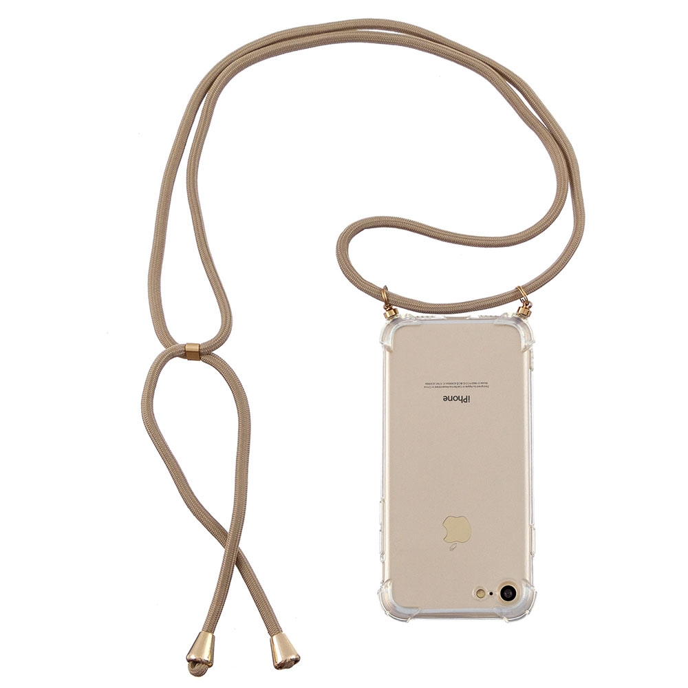 iPhone SE (2022/2020) / 8 / 7 Necklace Gummi Hülle Air Cushion Fallschutz   Handykette (150cm) - Beige / Gold