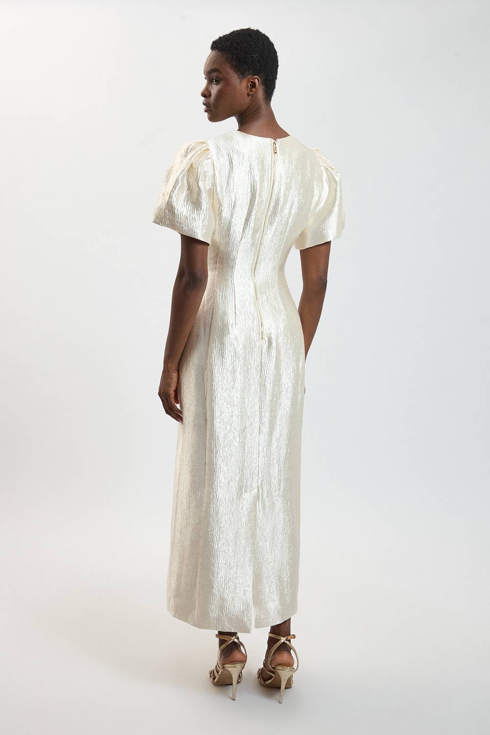 KarenMillen Robe Midi Texturée Métallisée À Manches Bouffantes