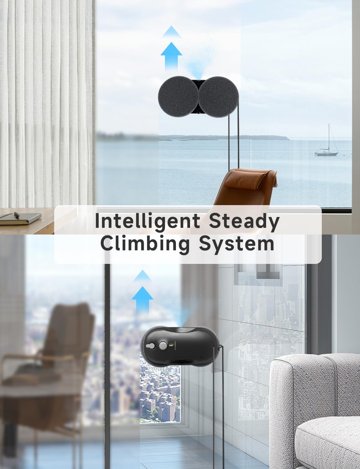 Tosima W3 fensterputzroboter Automatisches Sprühfunktion mit 80ML Tank, dreifachem Sicherheitssystem,fensterroboter Intelligenter Navigation, Fernbedienung, für alle Glatten Oberflächen,mit 12 Tüche