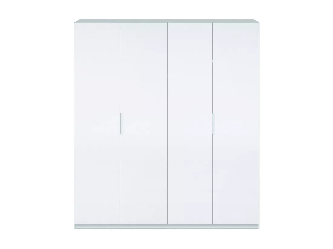 Armoire Knoxville, Armoire de chambre avec 4 portes battantes, Armoire avec 2 étagères et tringle à vêtements, 180x52h200 cm, Blanc