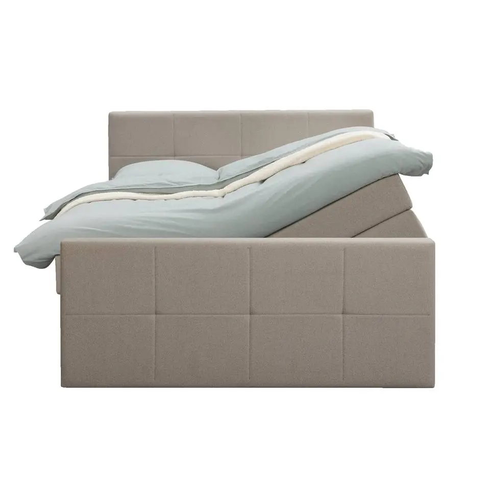 Boxspring met opbergruimte en voetbord Liv geblokt - beige - 160x200cm