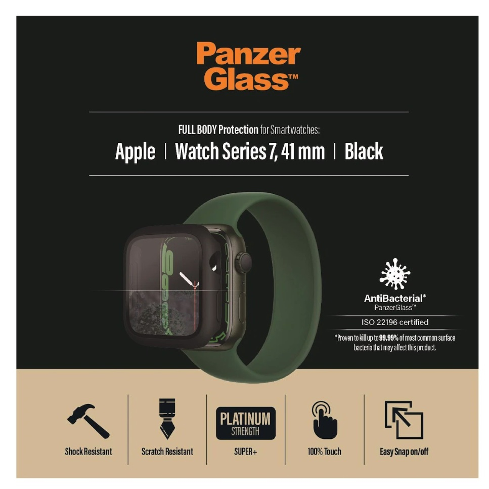 Apple Watch (41 mm) Antibakterielle Panzer Glas Displayschutz (3663) - Schwarz