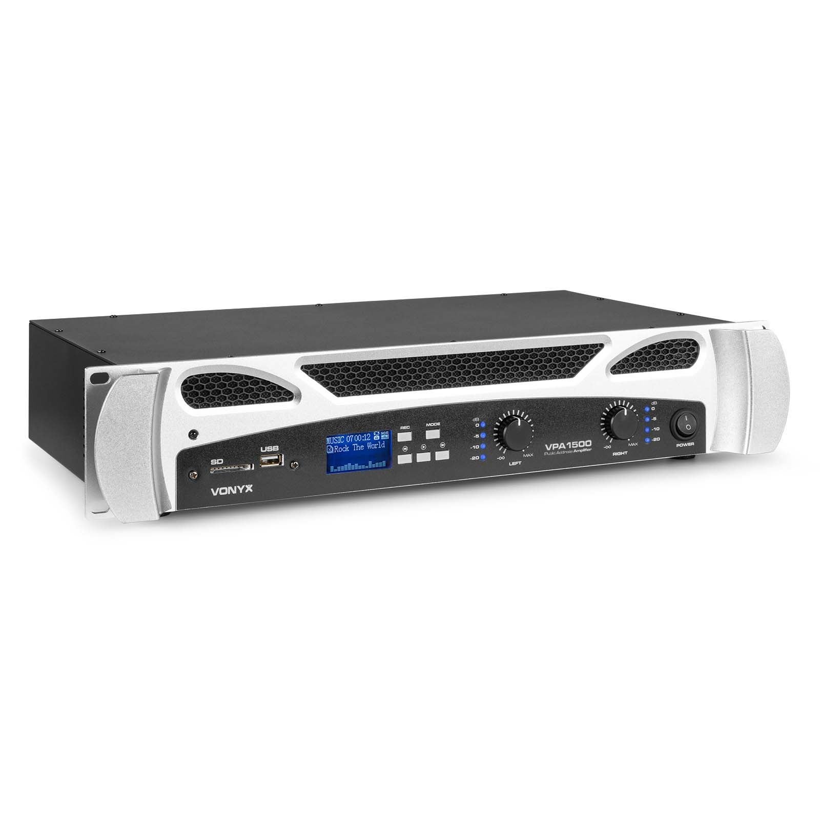 Vonyx VPA1500 19-inch stereo PA-versterker 750/500 Watt 4/8 Ohm
