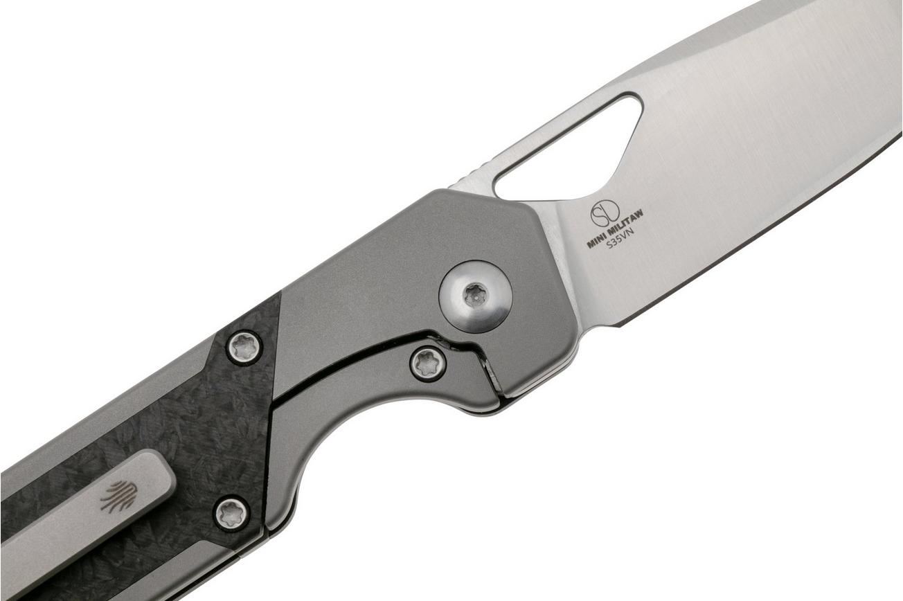 Kizer Mini Militaw Ki3634SA4 Frame Lock, Satin S45VN, Grey Titanium, Carbon Fiber, zakmes, Jonathan Styles design