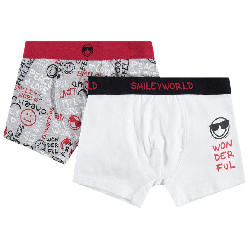Lot de 2 boxers en coton prints Smiley - Gris chiné