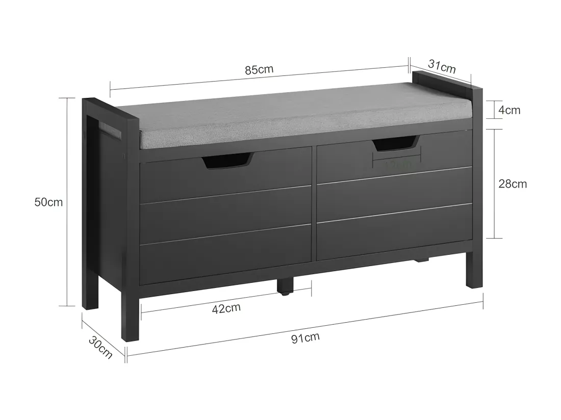 Banc De Rangement Meuble Bas Entrée Avec Coussin Rembourré Et 2 Portes, Fsr63-sch