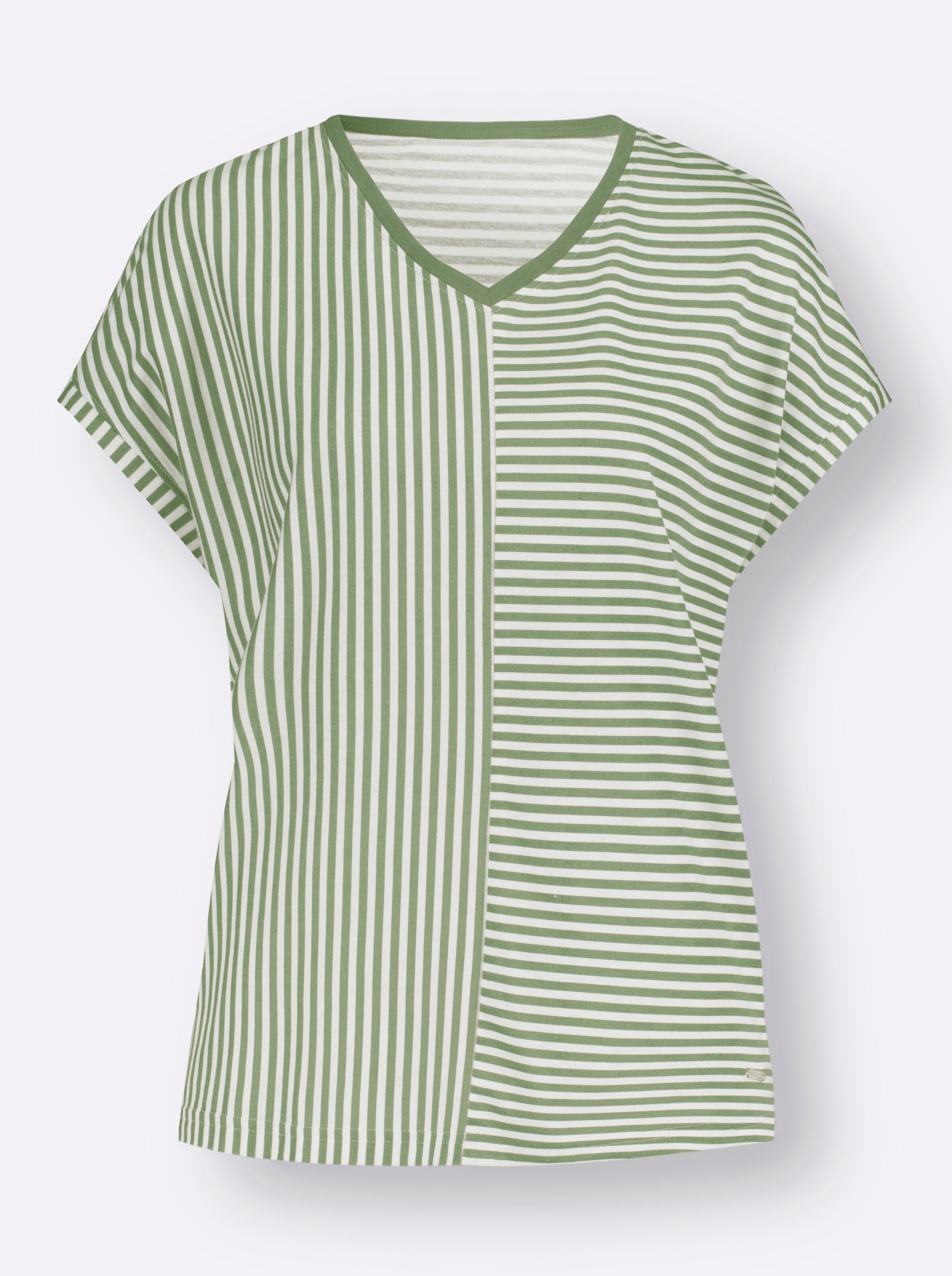 Shirt in eucalyptus-ecru-gestreift