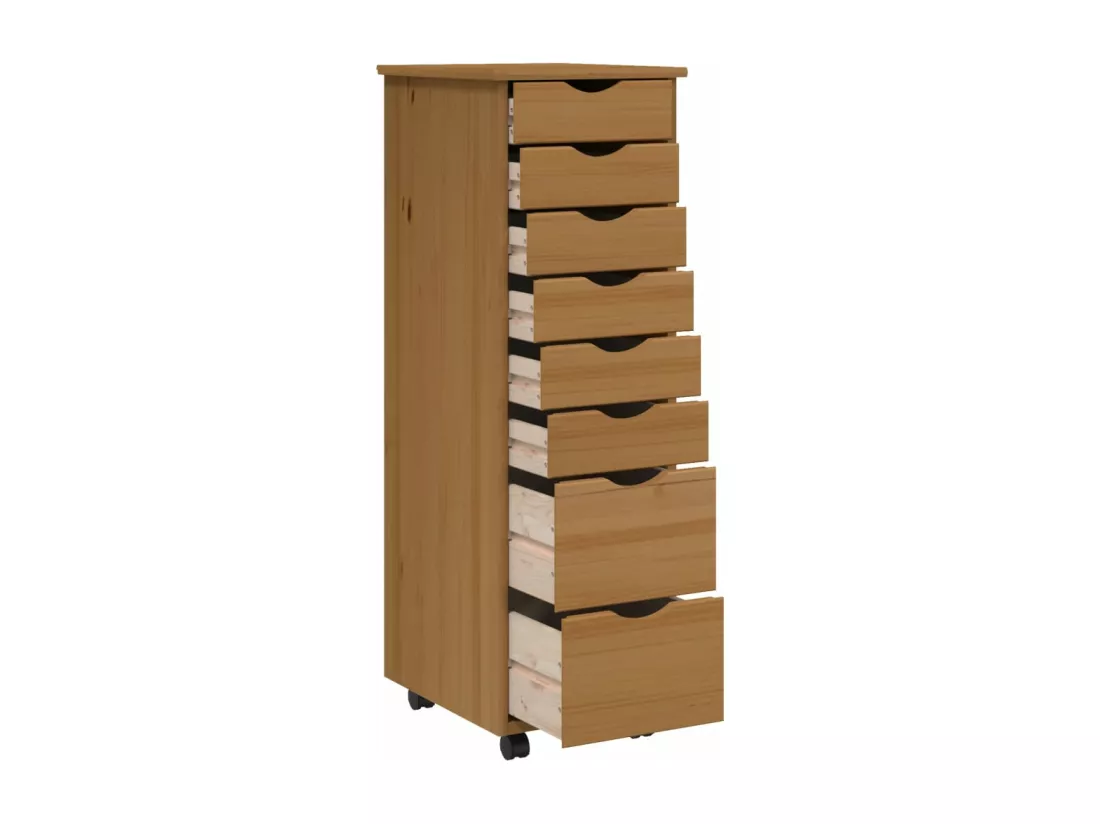 Armoire roulante avec tiroirs MOSS bois de pin marron miel