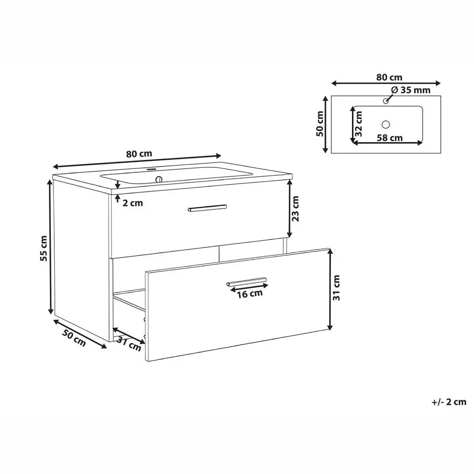 YELCHO - Wandgemonteerd meubel met wasbak - Lichtbruin - MDF