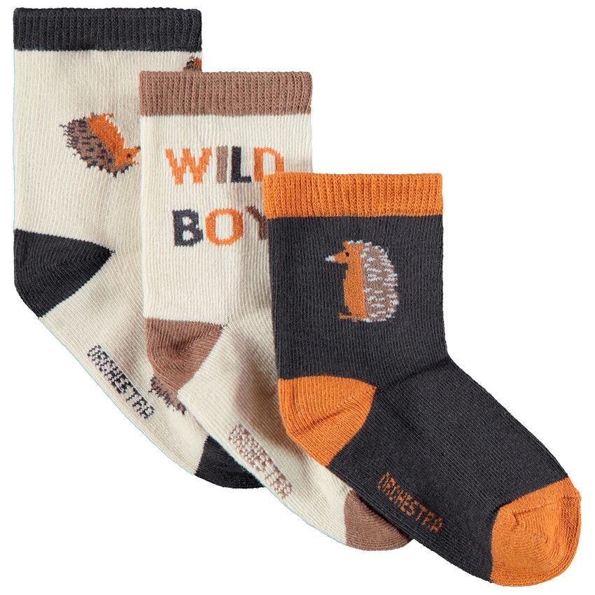 Lot de 3 paires de chaussettes assorties thème forêt - Gris chiné