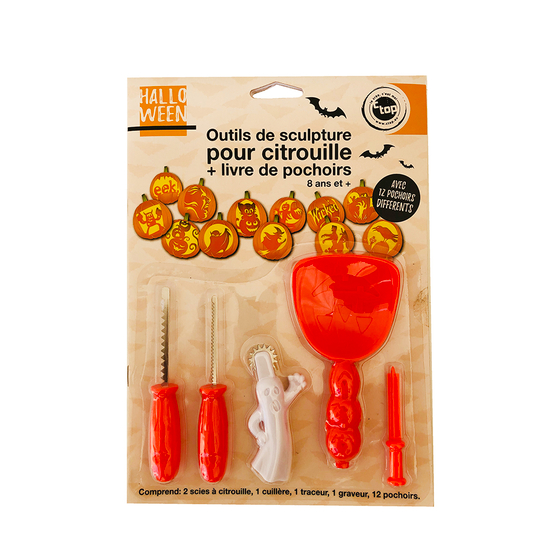 Kit Découpe citrouilles : 5 pièces et un livre de 12 pochoirs