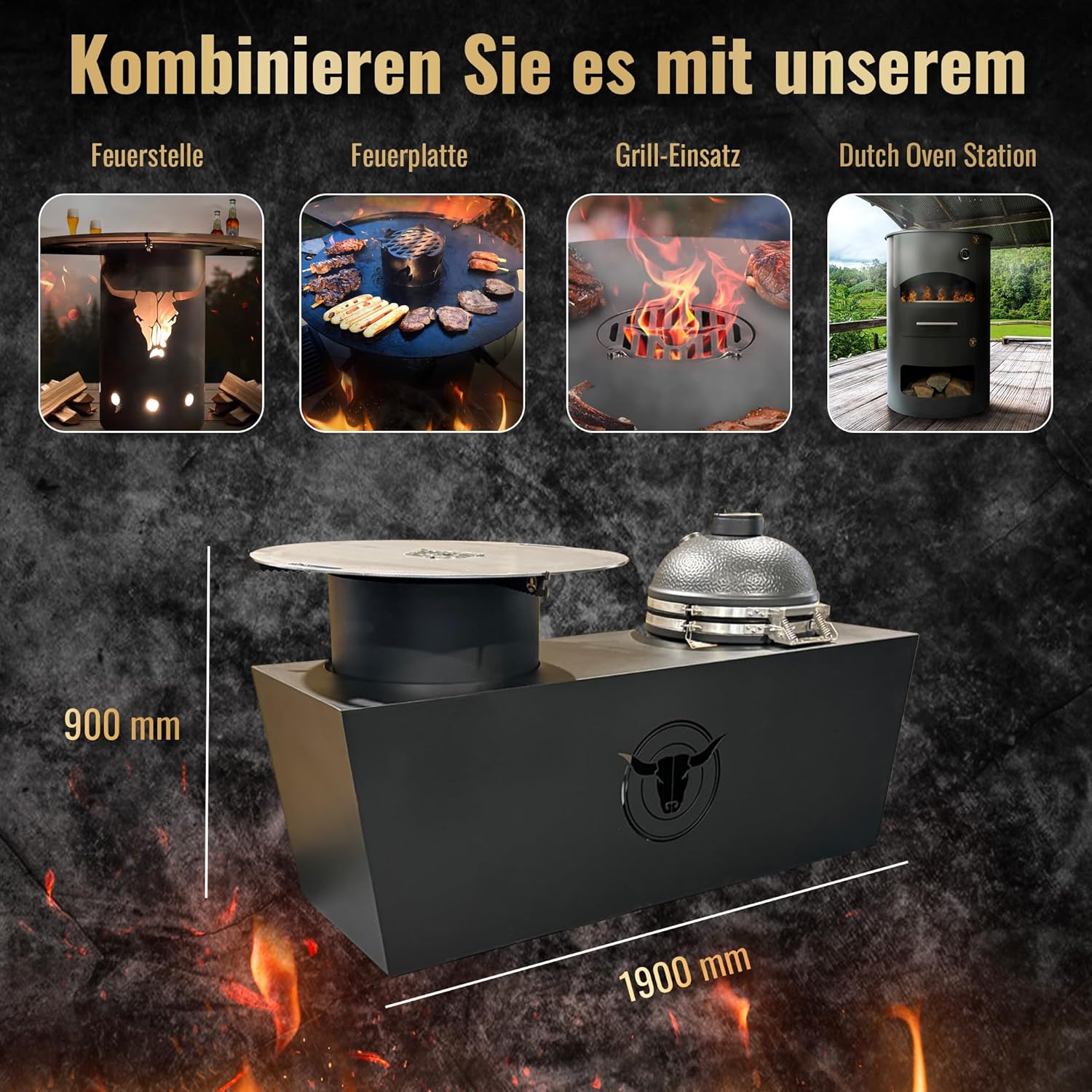 A. Weyck Tools Outdoorküche Avantgarde Monolith – Premium BBQ Outdoor Küche mit Keramikgrill & Feuerplatte - Modulare Gartenküche mit Multifunktionstonne, #2026