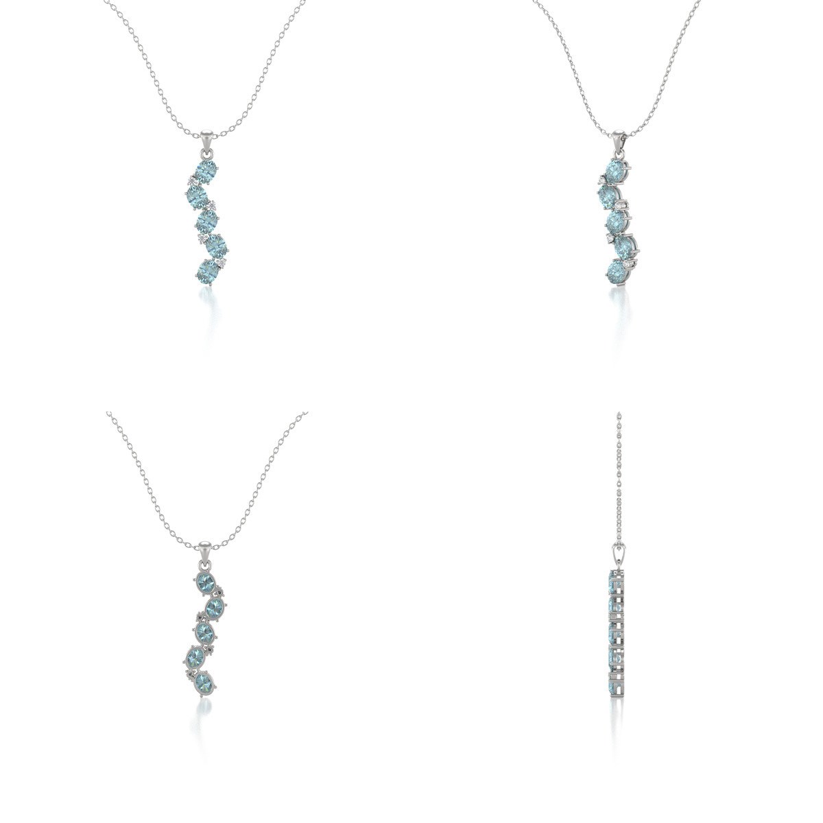 Collier Pendentif Aigue-Marine et Diamant en Argent 925 - Cadeau de Fiançailles Brillant | Aden