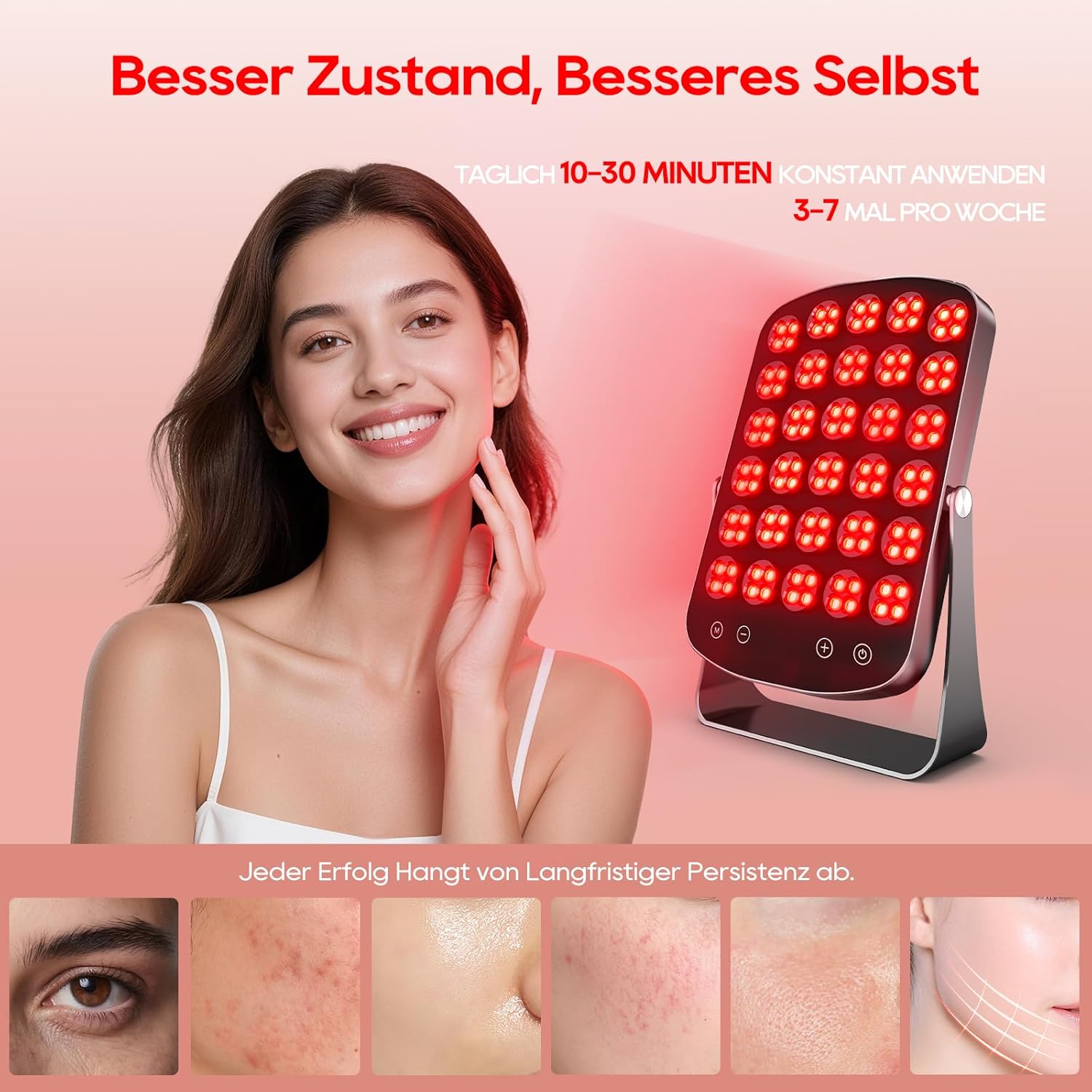 Morfone 2-IN-1 Rotlichtlampe & Schminkspiegel, (460/590 / 660 / 850nm) 4 Wellenlänge Infrarotlampe, 120 LED & 4 Modi & 3 Helligkeitsstufen Tragbare Rotlicht Panel mit Schutzbrille (Schwarz)