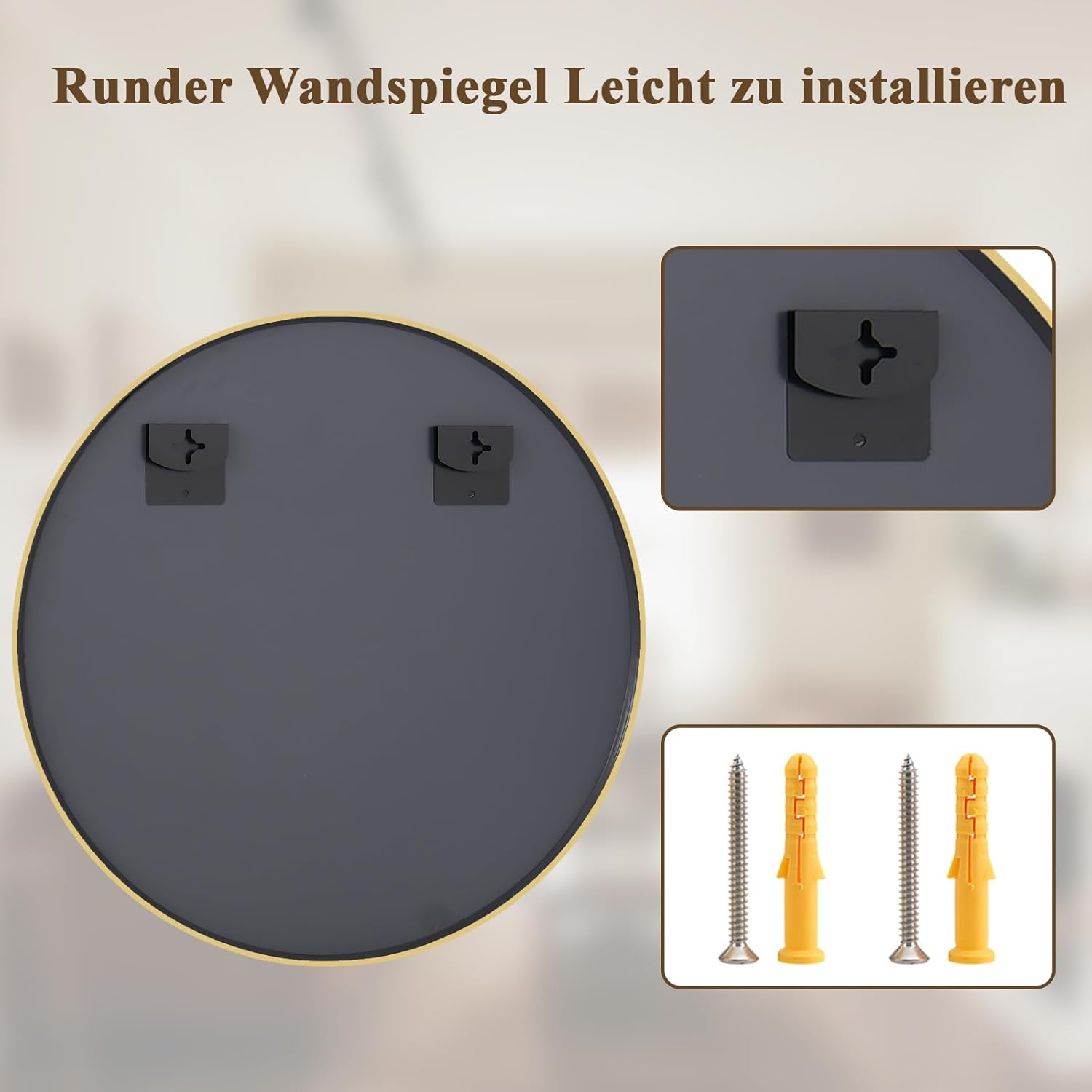BEAUTYPEAK 106 cm Runder Spiegel, Bruchsicherer Wandspiegel mit Aluminiumrahmen, Badezimmer Spiegel zum Aufhängen und Anlehnen, Rund Wandspiegel für Schlafzimmer, Bad, Wohnzimmer Gold