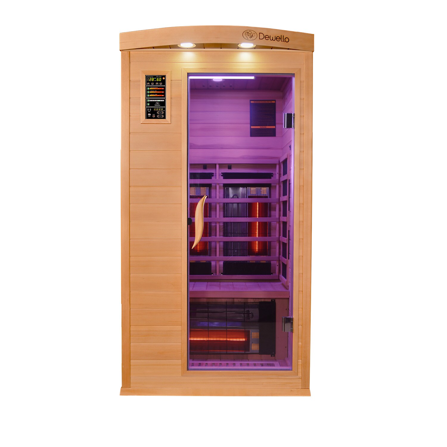 Dewello® Infrarotkabine Pierson Pro 100x100 für 1 Person, Hemlockholz & Zeder, 3 DUO-Vollspektrumstrahler, 3 Karbonstrahler
