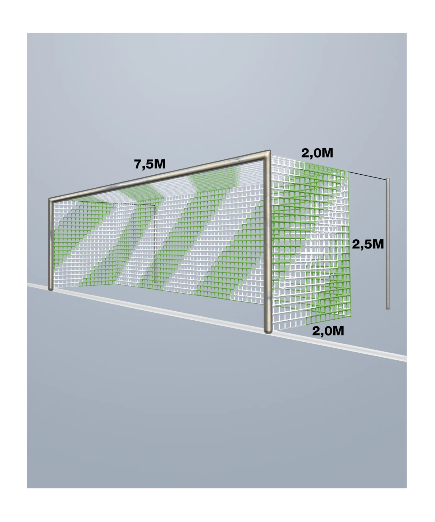 Cawila Tornetz 7,50x2,50m | Tiefe 2,0x2,0m | Maschenweite 12cm | Stärke 4mm | grün/weiß