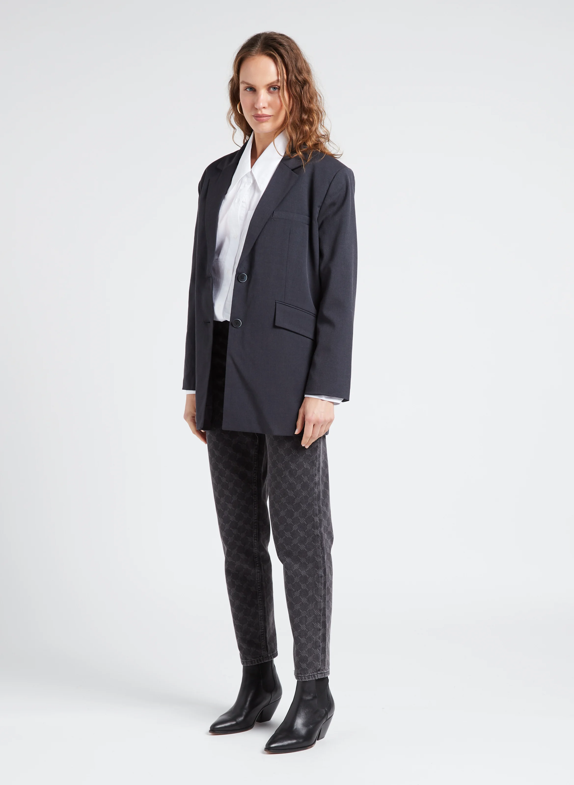 IDA - Veste droite col tailleur| Gris