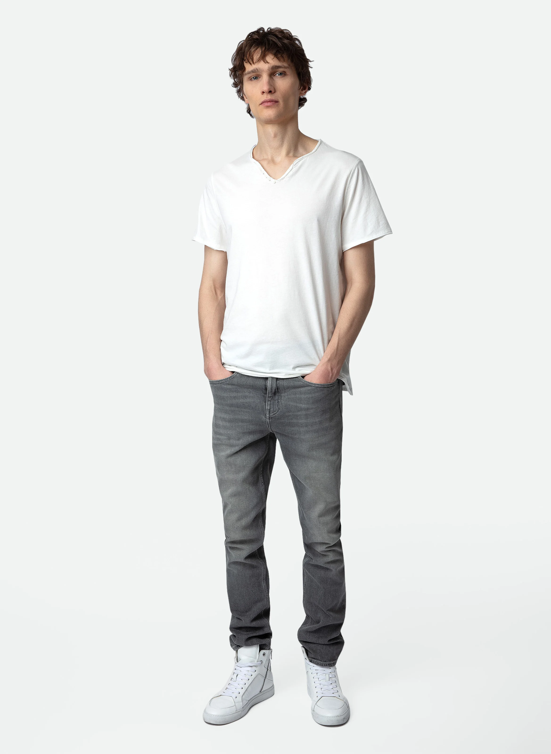 MONASTIR - Tee-shirt col tunisien regular-fit en coton | Blanc