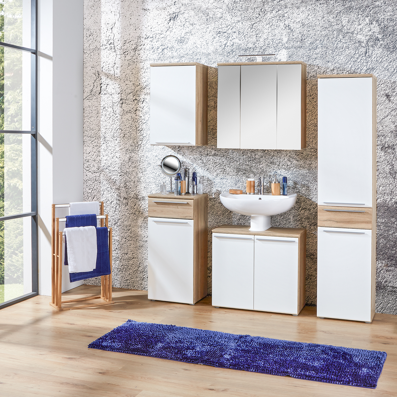 Spiegelschrank - Bianco Eiche - Beleuchtung - 69 cm breit