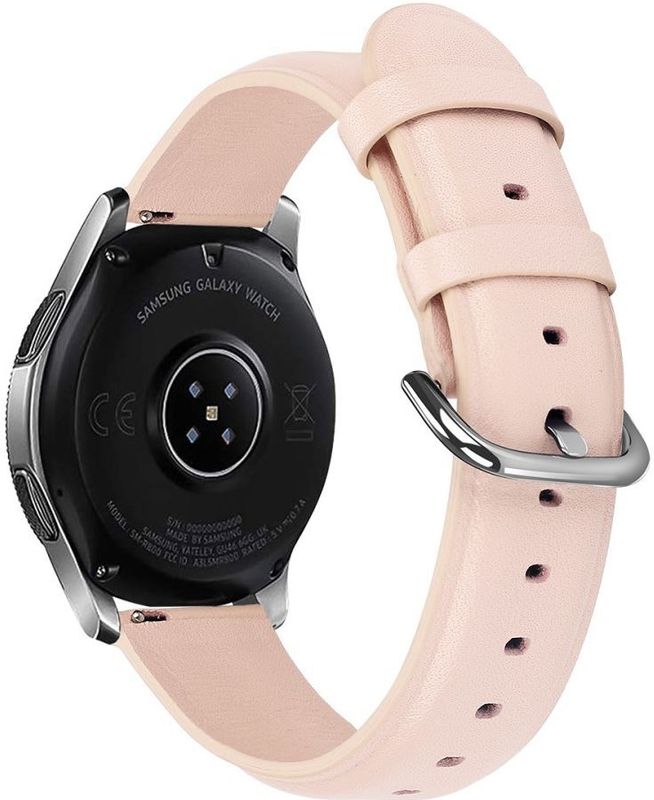 Universeel - Smartwatch 20MM Bandje - Echt Leer - Roze - RVS Gespsluiting
