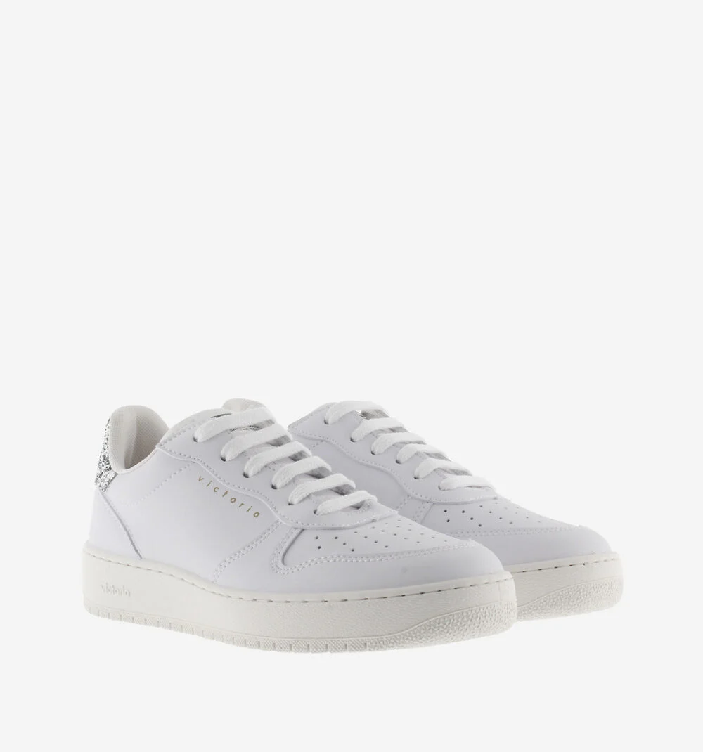 MADRID EFFET CUIR & GLITTER Baskets blanches à paillettes pour femmes PLATA