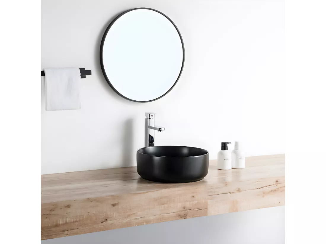 Vasque à poser ronde en céramique MENDOZA noir mat Ø36 cm