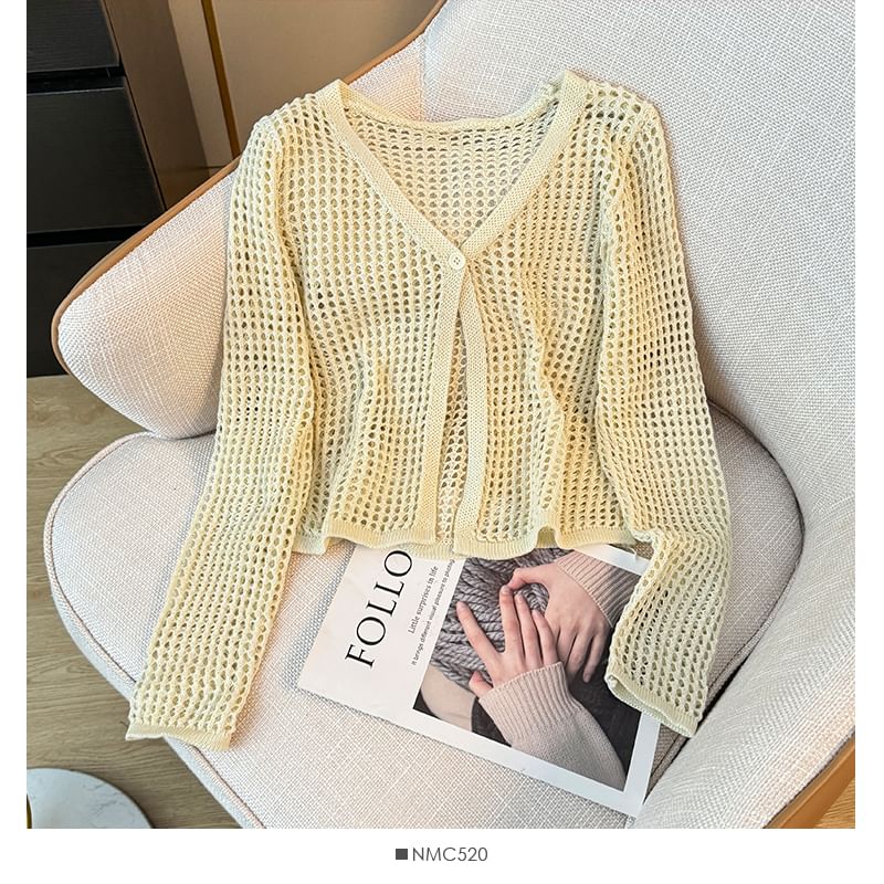 Lemongrass - Opengebreide V-hals lichte cardigan