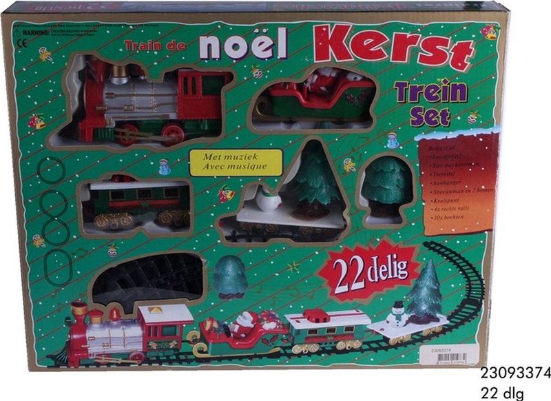 Kersttrein set rijdende decoratie trein met muziek en licht 22-delig - Kersttreinen - Kerstversiering/kerstdecoratie