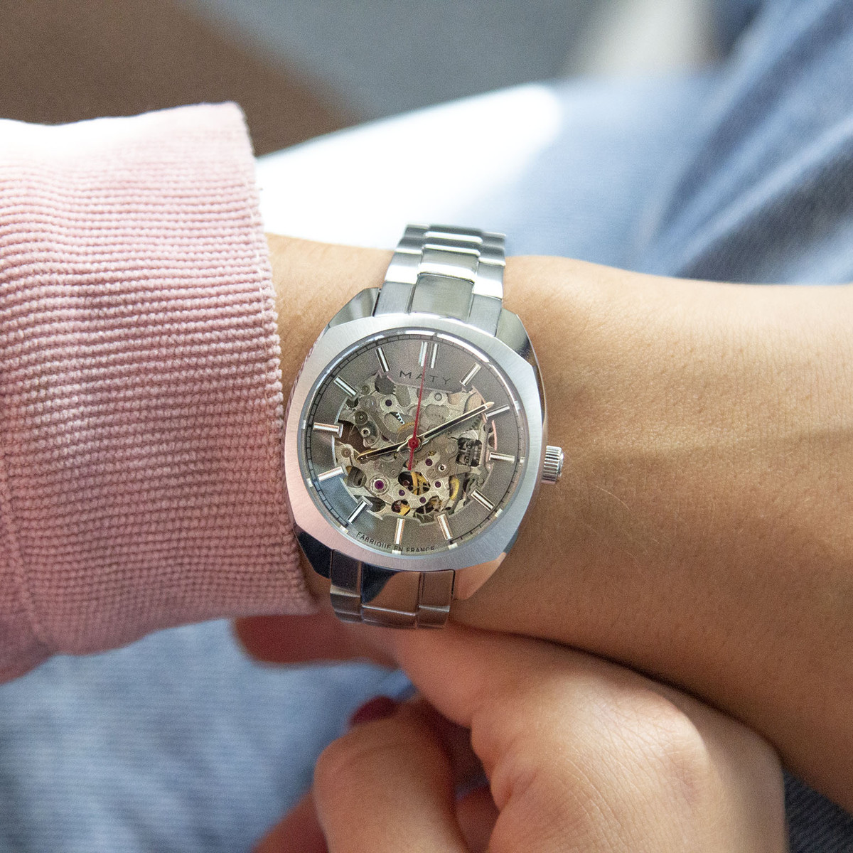 Montre mixte squelette automatique acier bracelet acier
