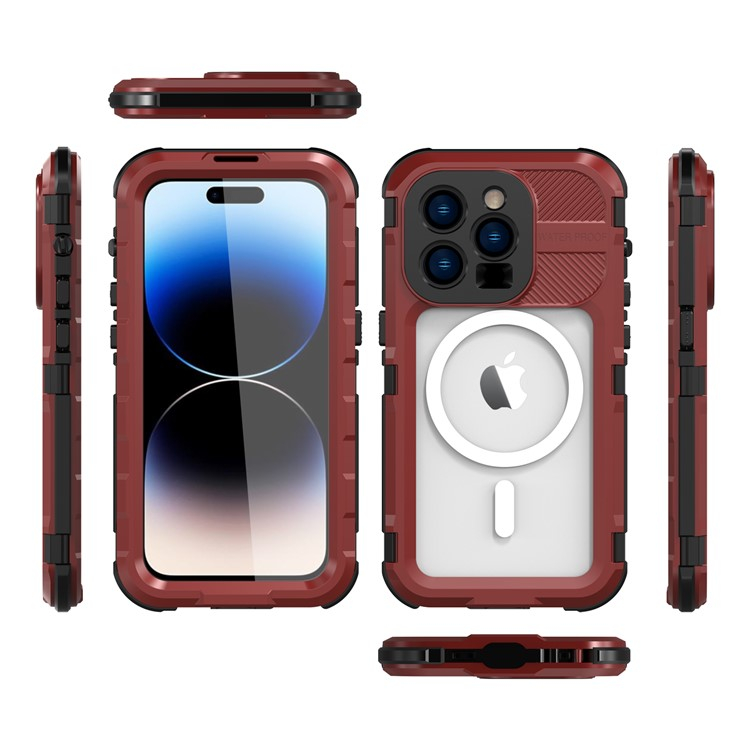 iPhone 14 Pro Max Wasserfeste MagSafe Outdoor Schutz Hülle (IP68) - Rot / Transparent