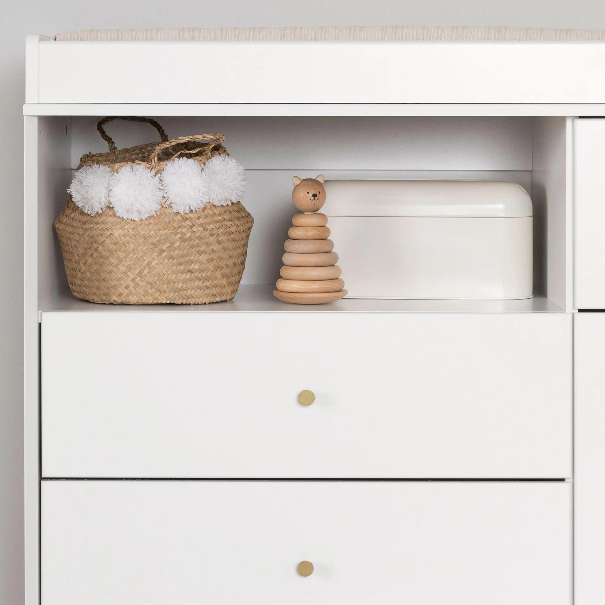 South Shore Table à langer avec tiroirs et rangement ouvert - Dylane Blanc solide