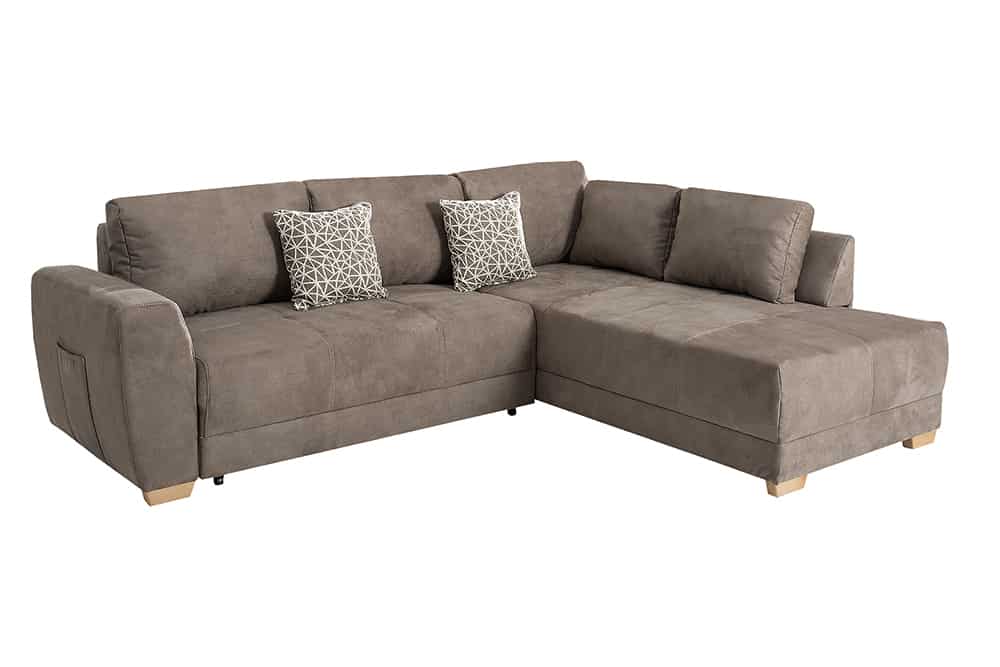 Modernes Ecksofa NORWAY 250cm taupe Microfaser Schlafsofa mit Bettkasten Federkern