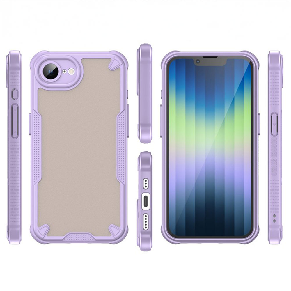iPhone 16e Hybrid Bumper Hülle mit Air Cushion Fallschutz   Kameraschutz - Lila / Transparent (Matt)