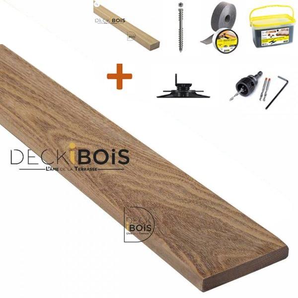 Pack complet 40m² lame de terrasse cumaru lx1850mm avec lambourde, vis, cale de ventilation, plot pvc et bande bitumineuse