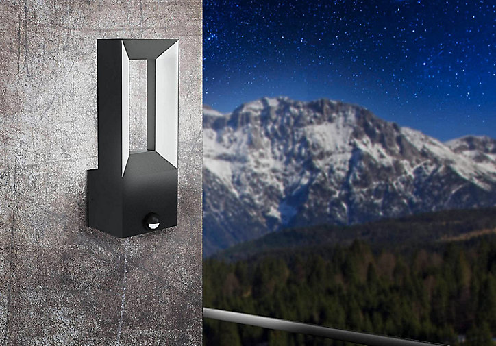 Applique murale LED intégrée à détection Riforano noir IP44 640lm Eglo