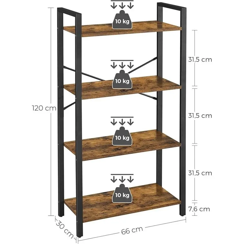 Parya Home Boekenkast met 4 niveaus, opbergrek, hoogte 120 cm