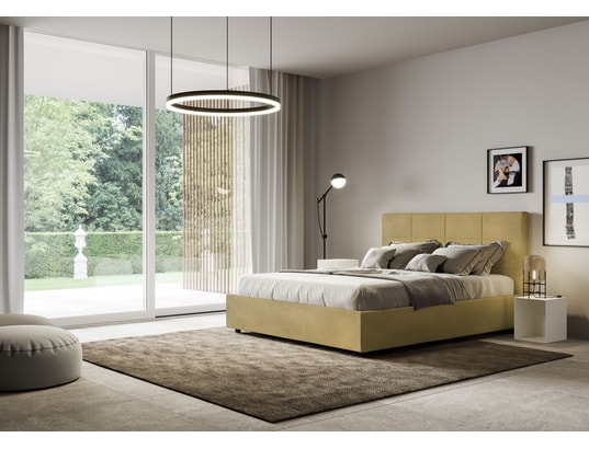 ITYHOME - Lit coffre mika 140x200 microfibra ocre