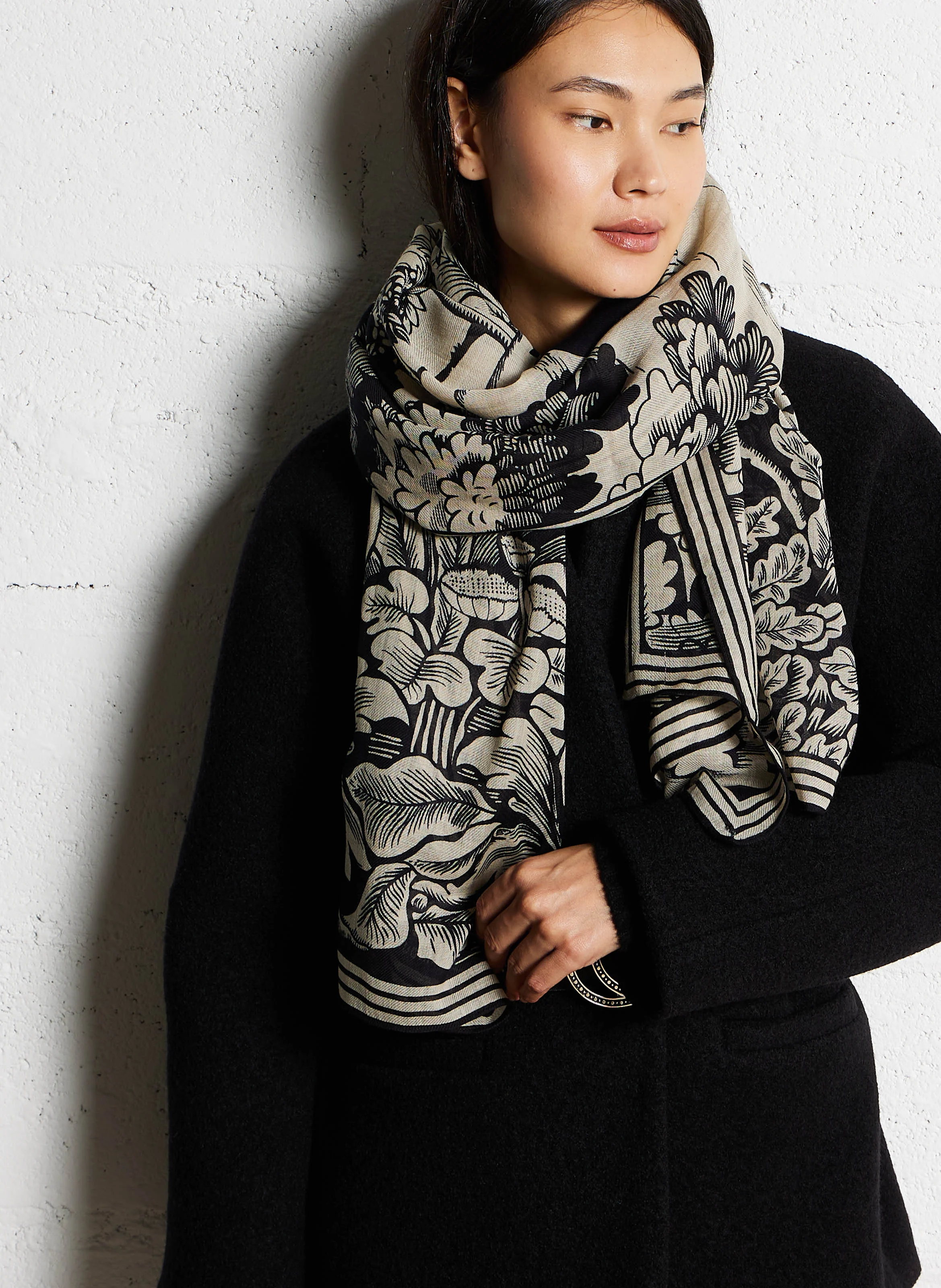 PANTHERE - Foulard imprimé en laine | Beige