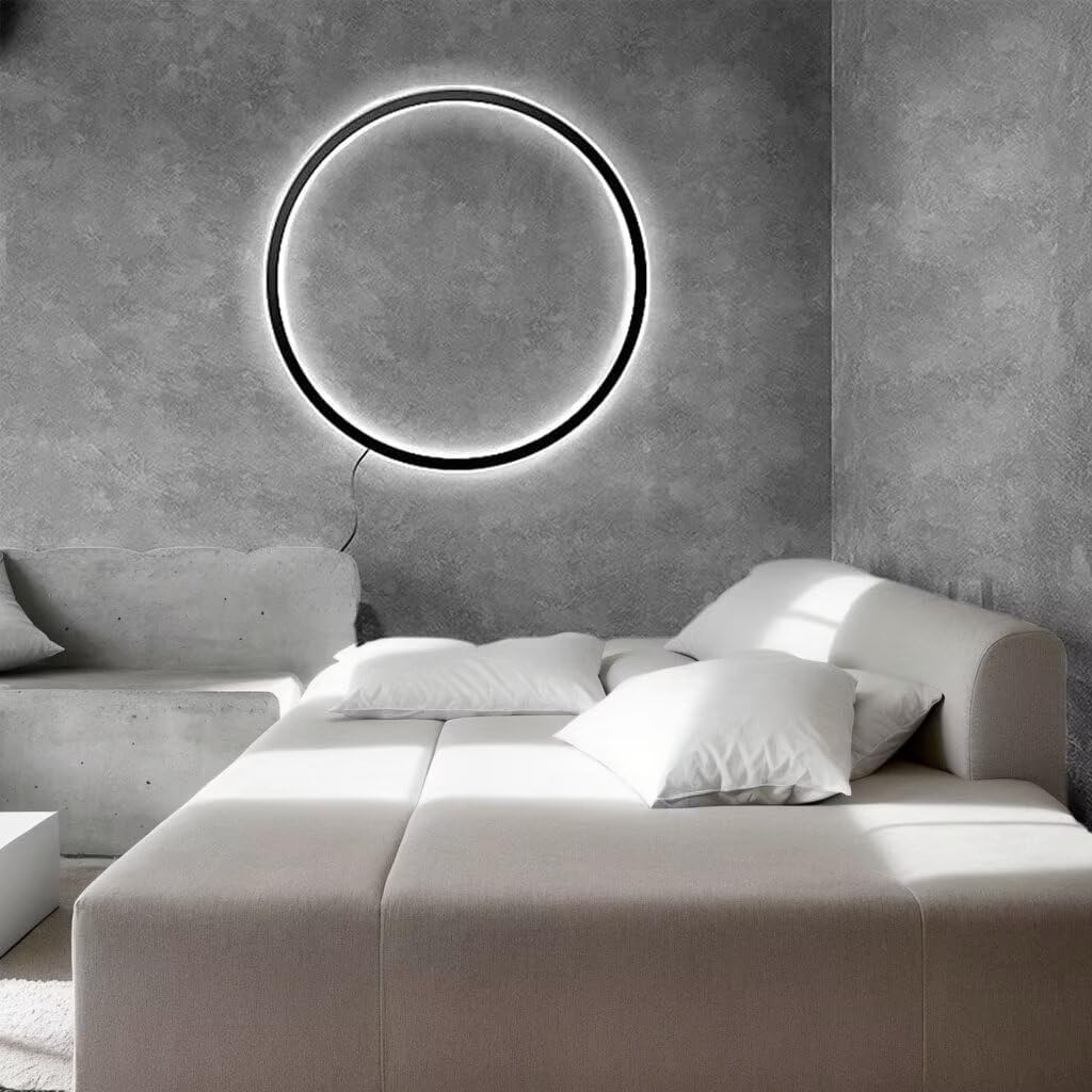 DESHOME Kreis Wandleuchte 80cm LED Ring Hintergrundbeleuchtung Innen Schwarz Indirekte Beleuchtung Moderne Minimalistische Wandlampe Rund Dimmbar mit Schalter, für Wohnzimmer, Büro, Geschäft, Cafe