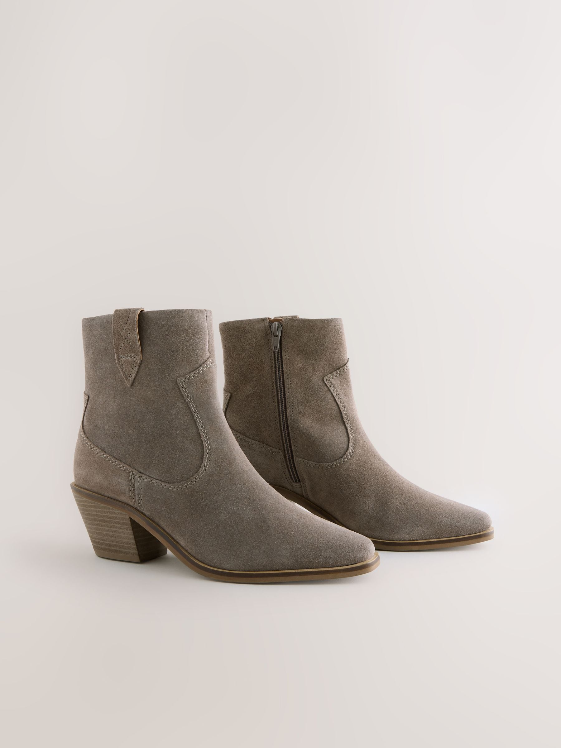 Nertsgrijs/bruin - Cowboy Block Heel Ankle Boots