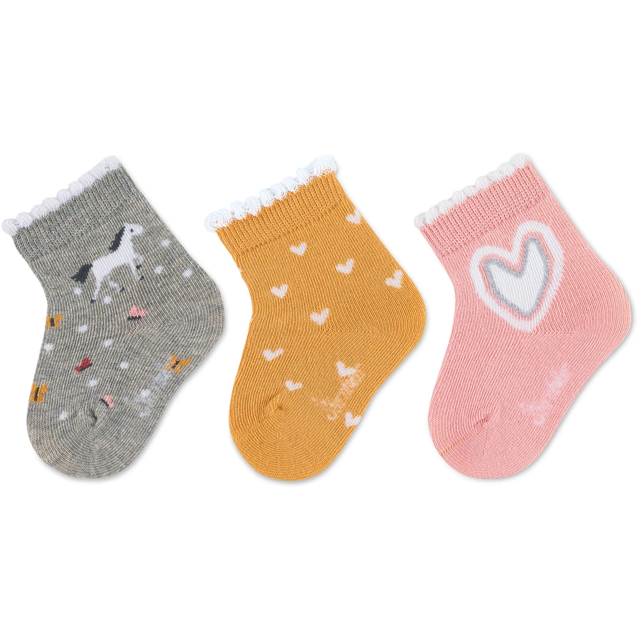 Sterntaler Baby-Söckchen Pferd, 3er-Pack hellgrau mel.