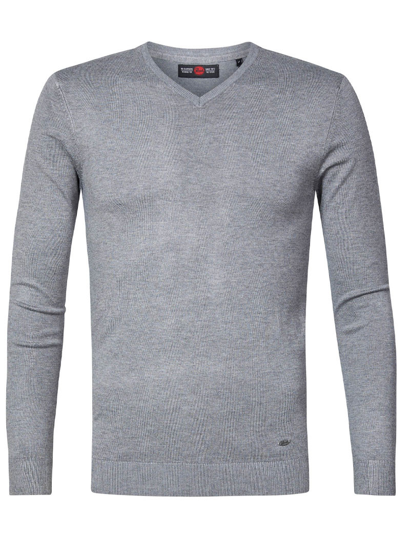 PETROL IND PULL HOMME EN MAILLE COL V GRIS