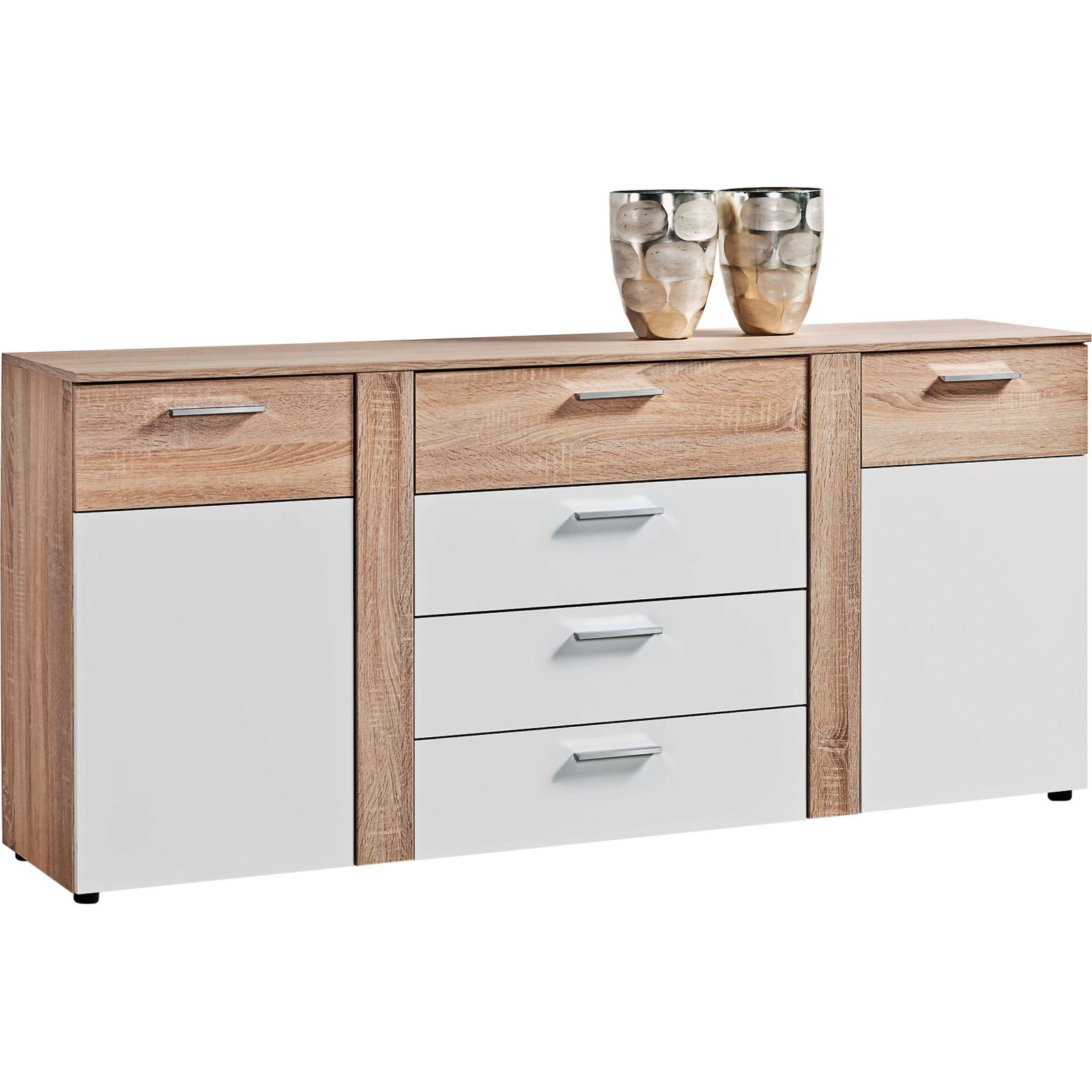 Kommode Trentino Dekor Sonoma Eiche / weiss matt 2-türig, 4 Schubladen