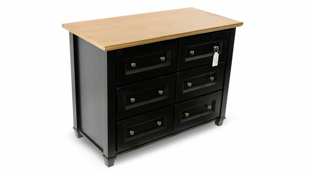 Commode 6 tiroirs bois noir 100x49x73.8cm - bois-mdf