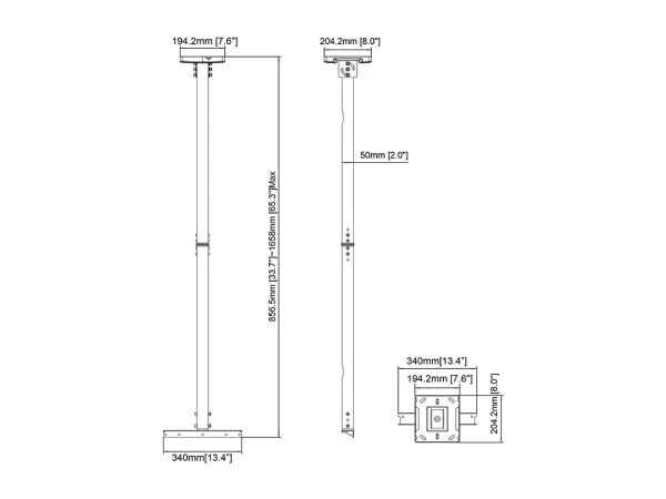 Multibrackets M Pro Series - Komponenter til montering (rørmontering, intern pælesamlestykke, 2 pæle (80 cm), loftsplade med dække) - for LCD display - lille - stål - sort - skærmstørrelse: 32