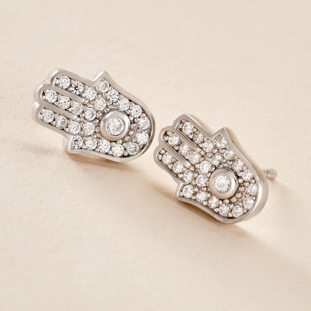 Boucles D'oreilles Puces Amat Argent Blanc Oxyde De Zirconium