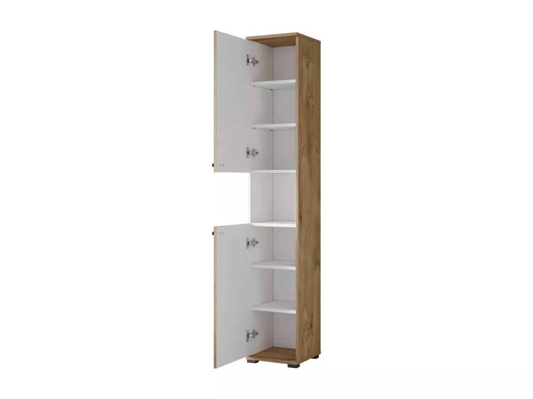 Colonne de salle de bain collection BALEA – 2 portes et 1 niche, coloris blanc et chêne